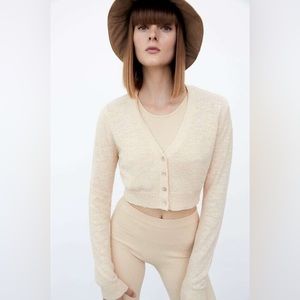 Zara women long sleeve cropped sweater cardigan cream small s